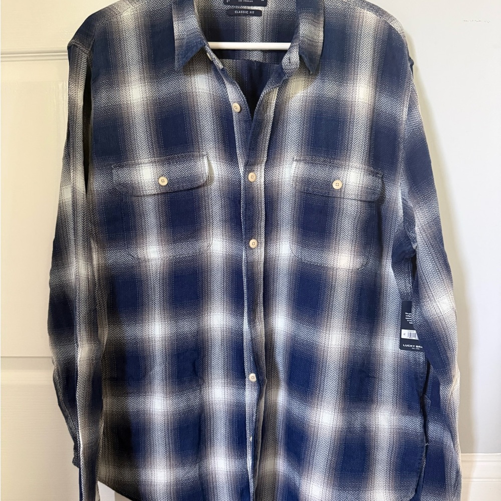 Lucky Brand Navy and White Checkered Shirt
